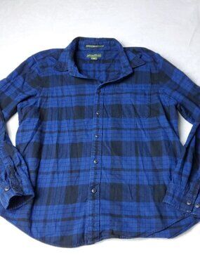 Eddie Bauer Slim Fit Shirt Mens XL Button Plaid Flannel Long Sleeve Blue Cotton